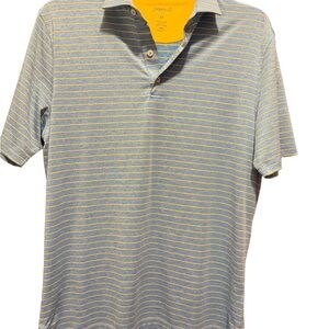 Johnnie-O Light Blue and Yellow Striped Men's Polo